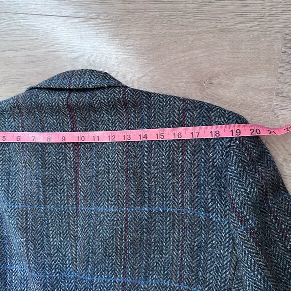 Unisex Tweed Plaid Wool Blazer Suit Jacket - Grey/Blue - Picture 8 of 12